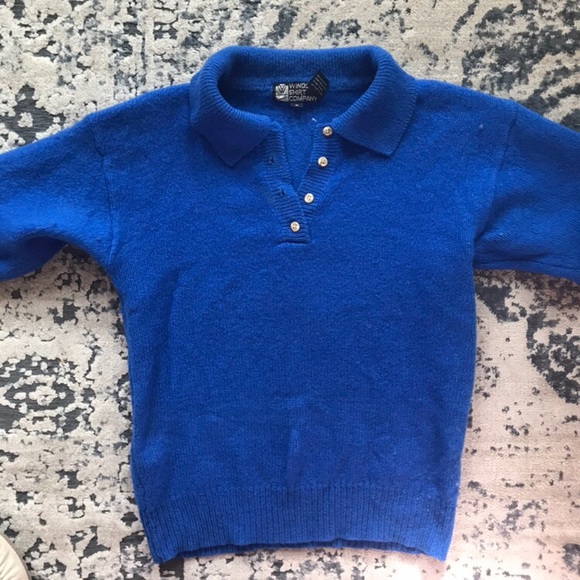 Retro Blue 100% Wool Collar Sweater - Picture 2 of 6